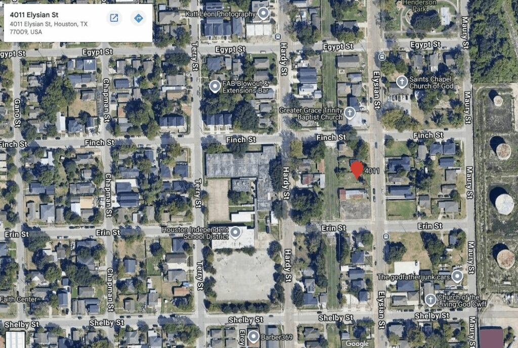 Aerial view of 4011 Elysian St, Houston TX 77009