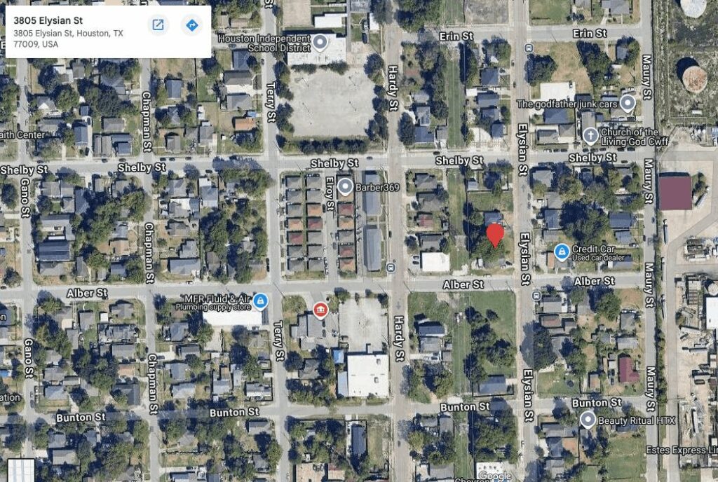 Aerial view of 3805 Elysian St, Houston TX 77009