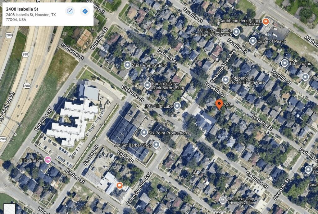 Aerial view of 2408 Isabella St, Houston TX 77004
