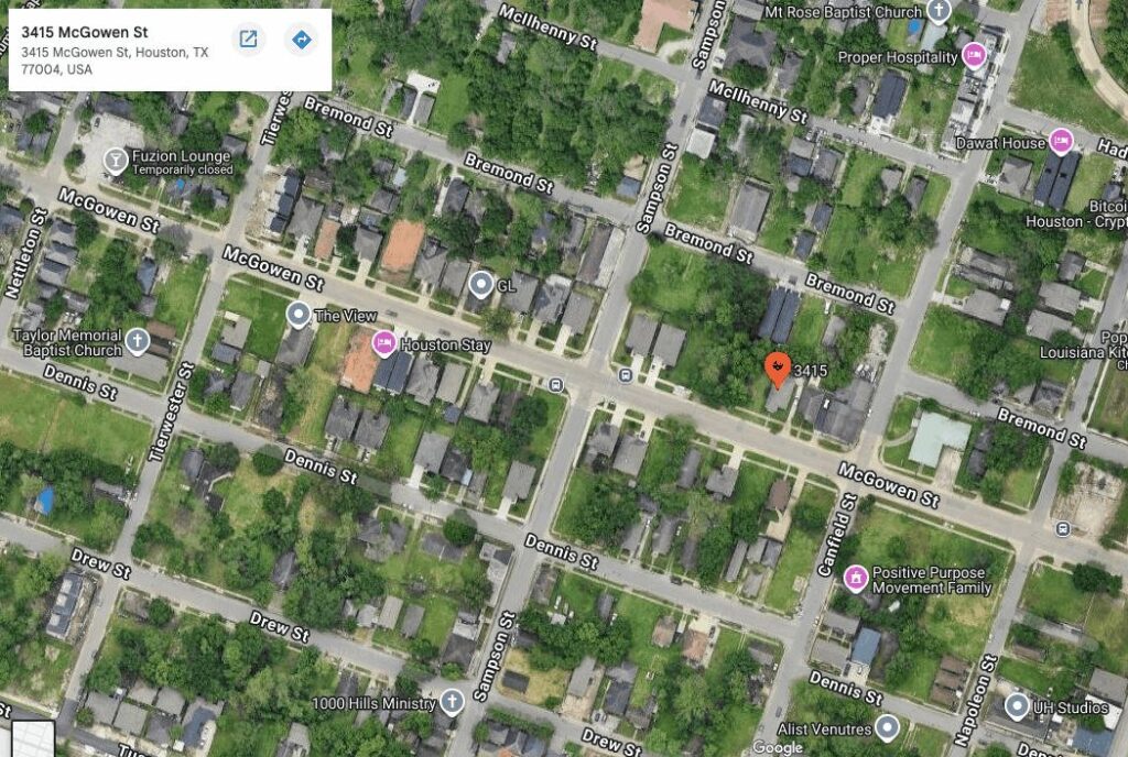 Aerial view of 3415 McGowen St, Houston TX 77004